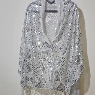 شال  پولکی سفید مجلسی