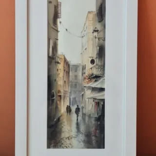 تابلو آبرنگ منظره بارانی