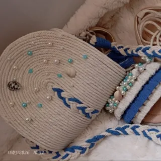 ست صندل و کیف مکرومه
