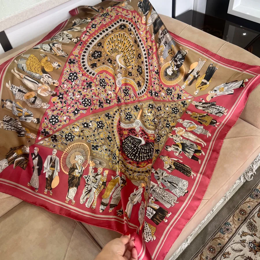 روسری ابریشم دور دست دوز