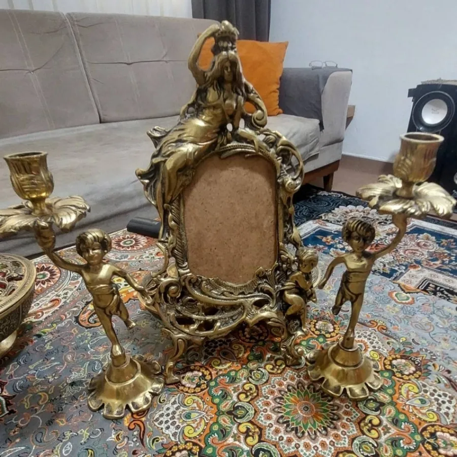 آینه و شمعدان  برنجی