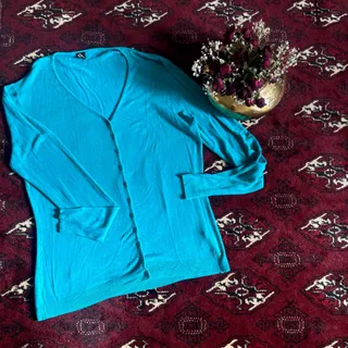 بلوز بافت آبی فیروزه ای