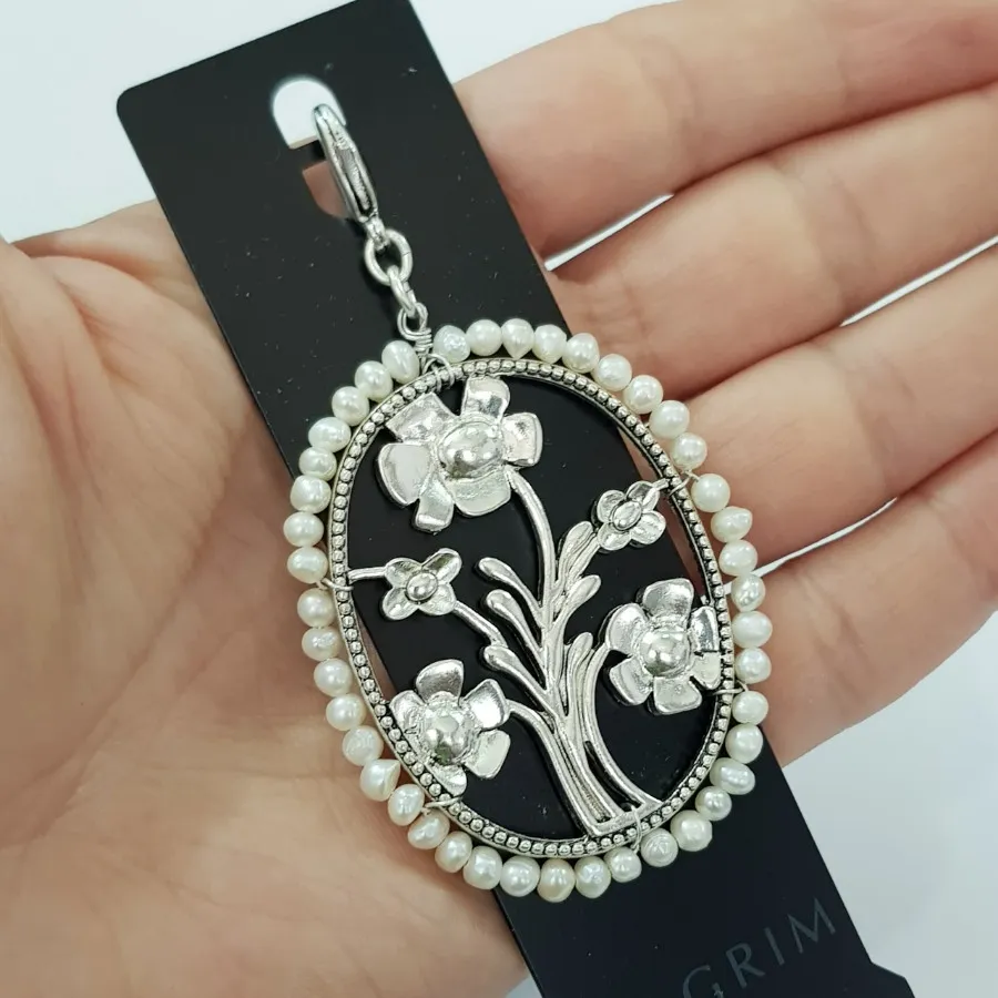 آویز نقره ای مروارید اصل