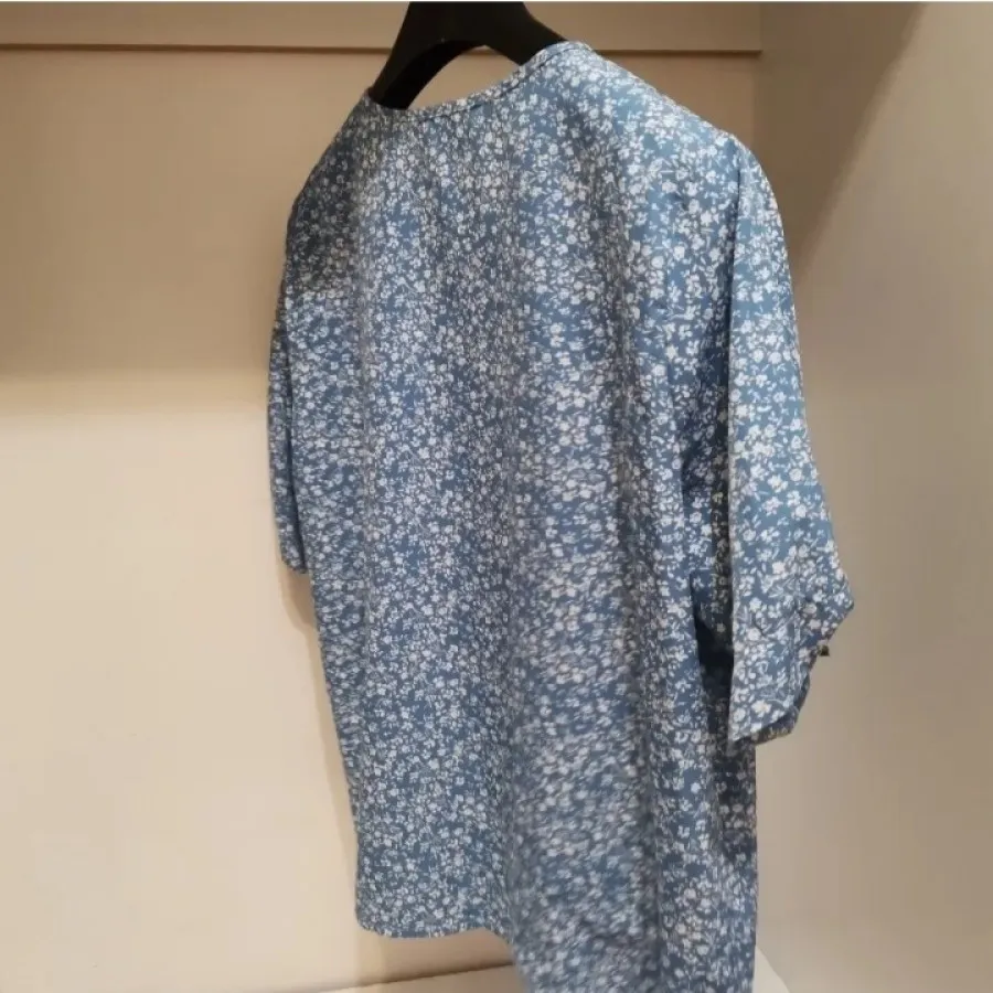 شومیز آبی گلدار خارجی