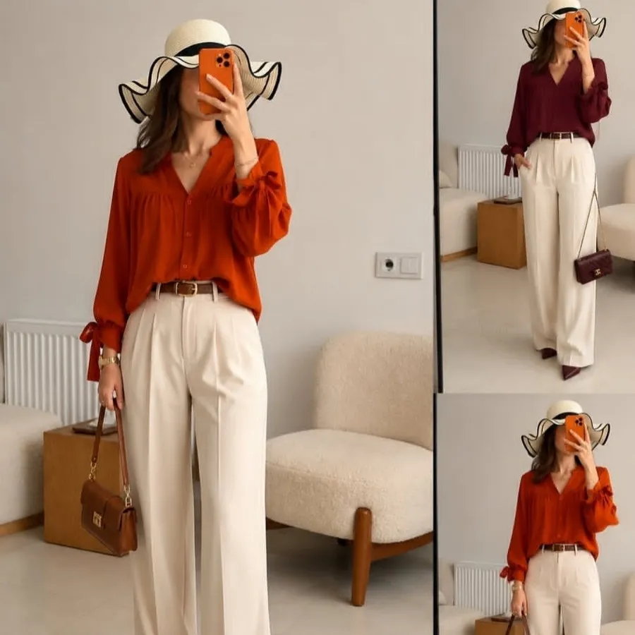 شومیز عروسکی زرشکی و آجری