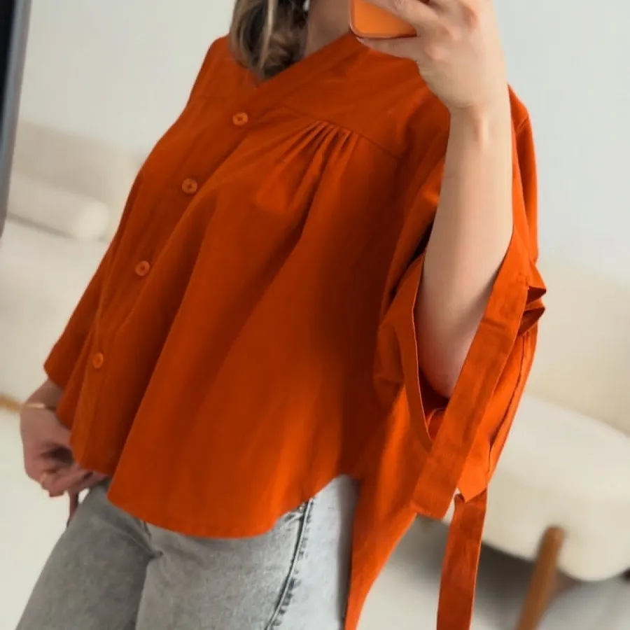شومیز عروسکی زرشکی و آجری
