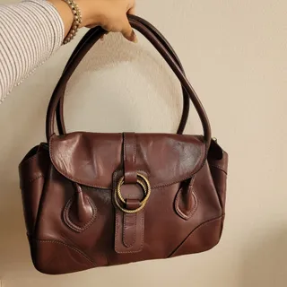 کیف تمام چرم عنابی زنانه