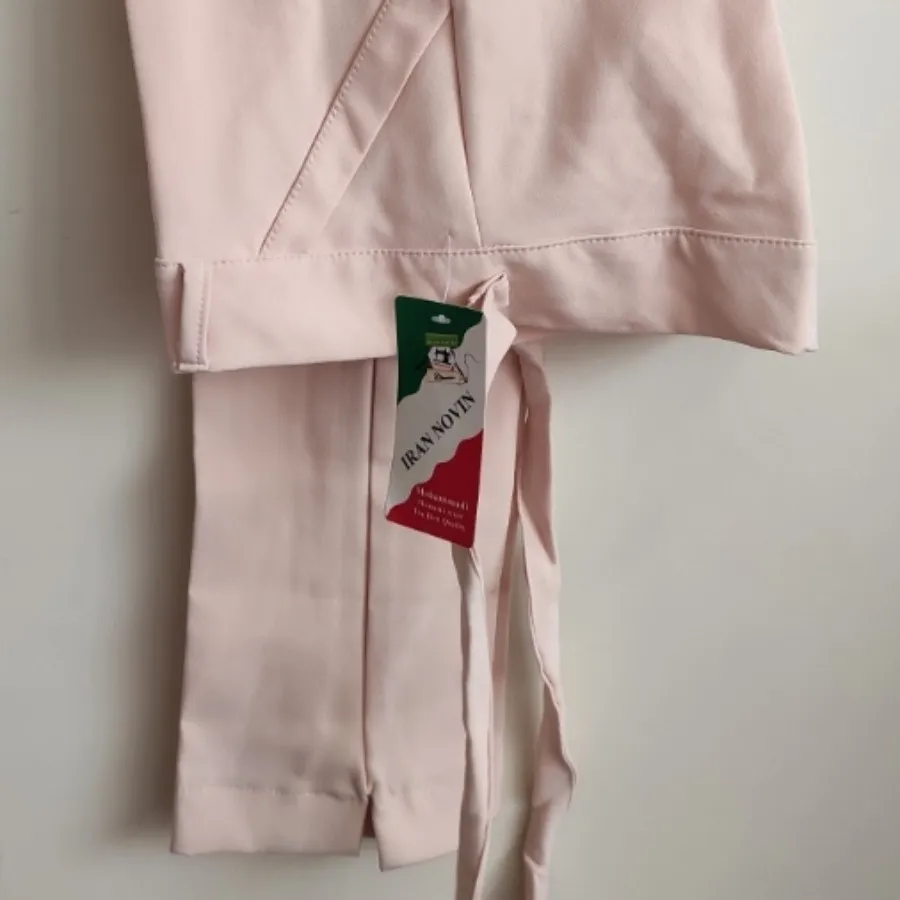 شلوار راسته کمردار گلبهی