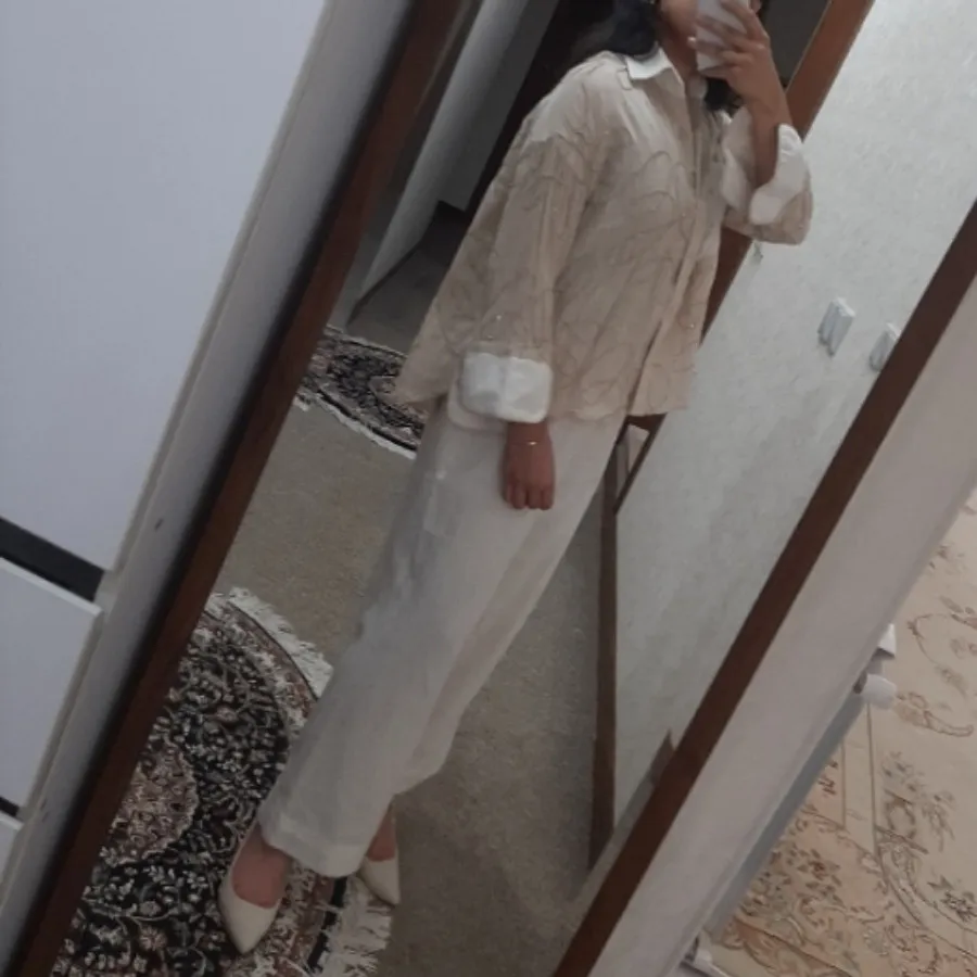 ست شومیز شلوار لینن کرمی