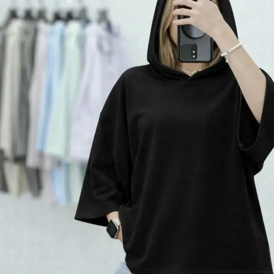 تیشرت باکسی کلاهدار
