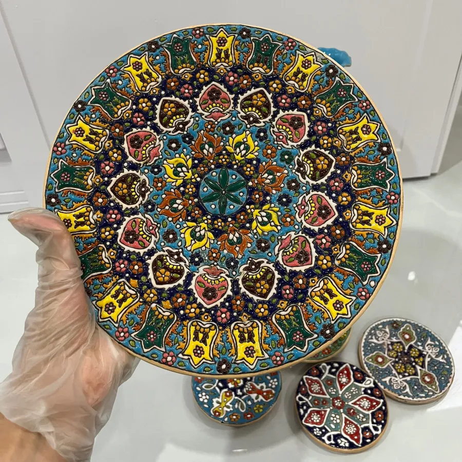 ست بشقاب و تنگ میناکاری