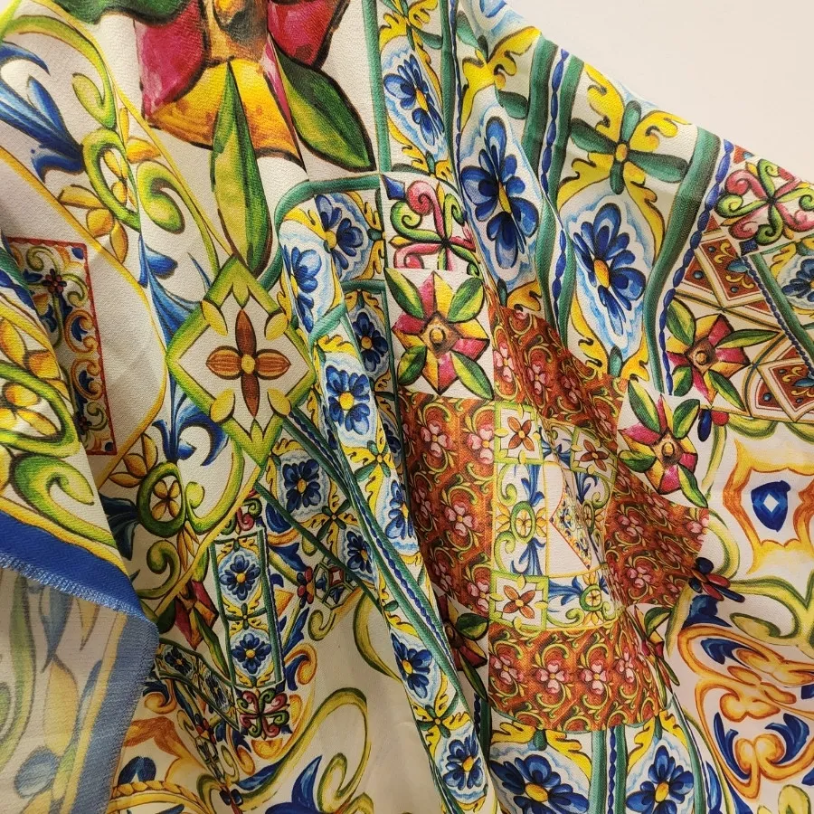 روسری آبرنگی قلم آبی
