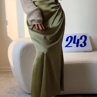 دامن ساتن سبز ماچا