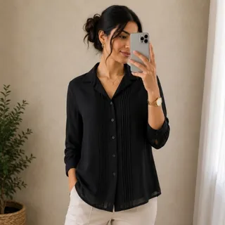 شومیز .تونیک حریر مشکی