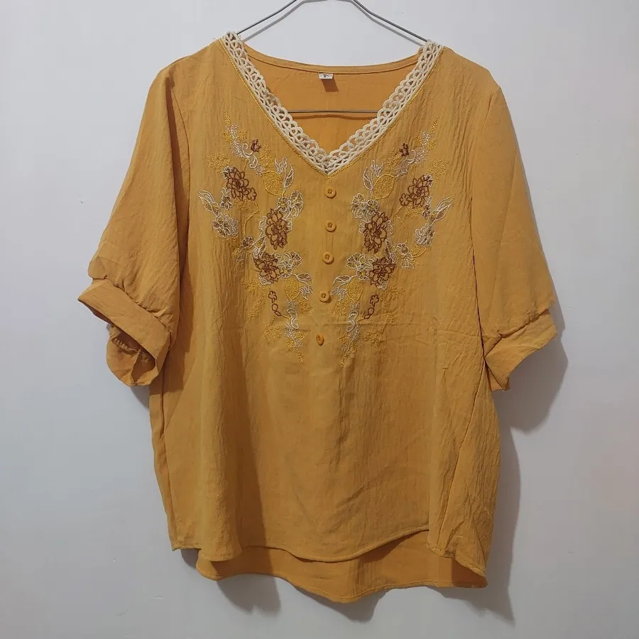 شومیز زرد ابروبادی گلدوزی
