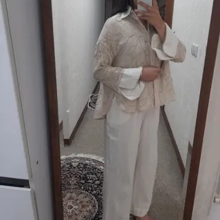 ست شومیز شلوار لینن کرمی