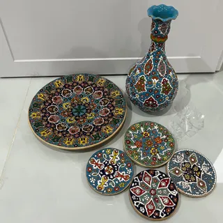 ست بشقاب و تنگ میناکاری