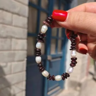 دستبند سنگ گارنت  مروارید
