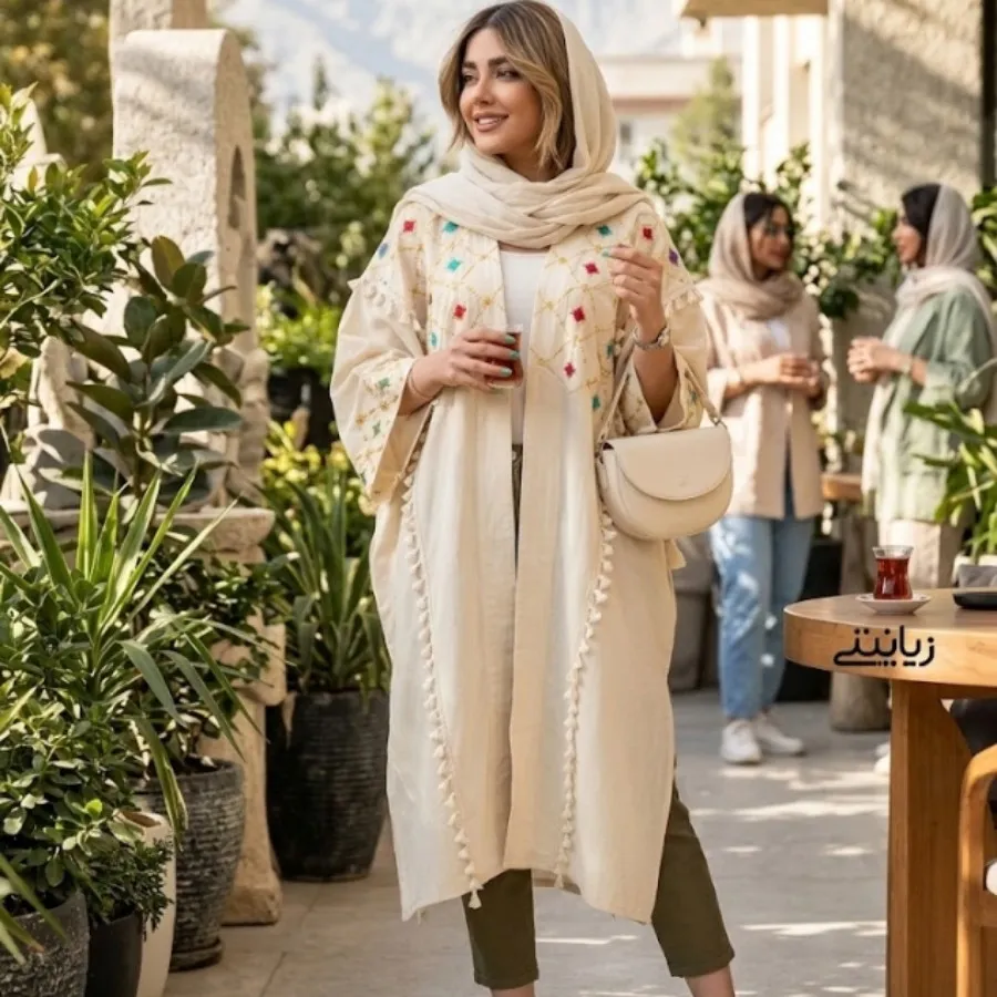 مانتو کرمی لینن