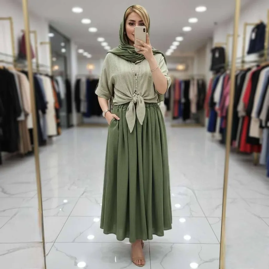 شومیز گره ای و دامن حدیثه