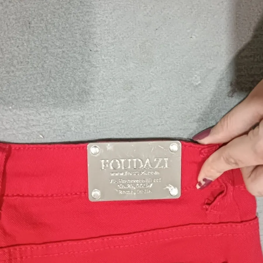 شلوار گوجه‌ای کتان خارجی