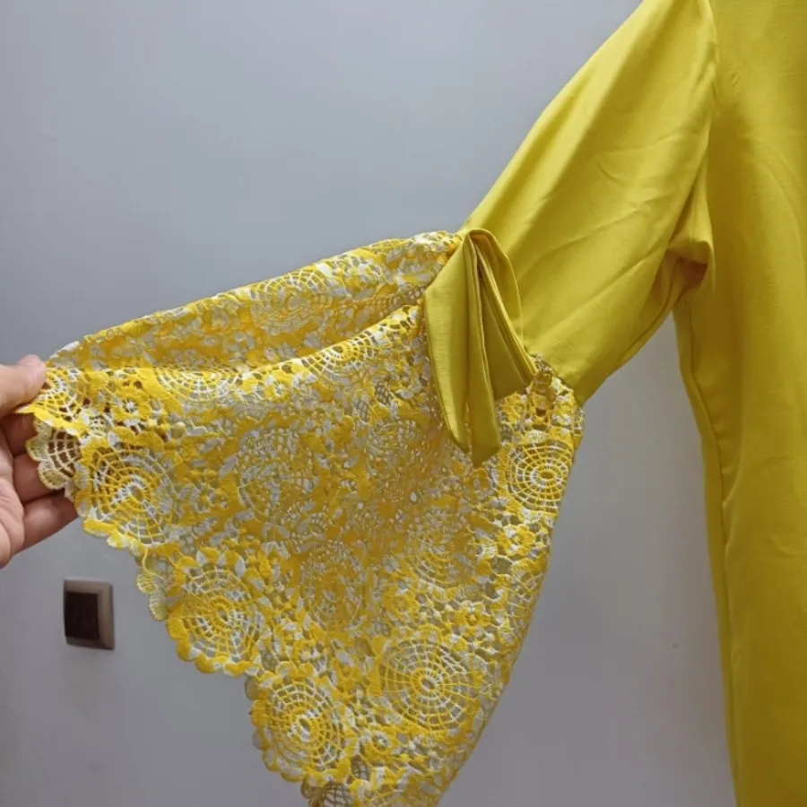 شومیز زرد آستین گیپور