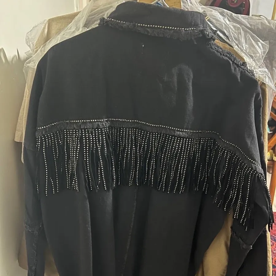 کت جین مشکی سبک بوهو نگین
