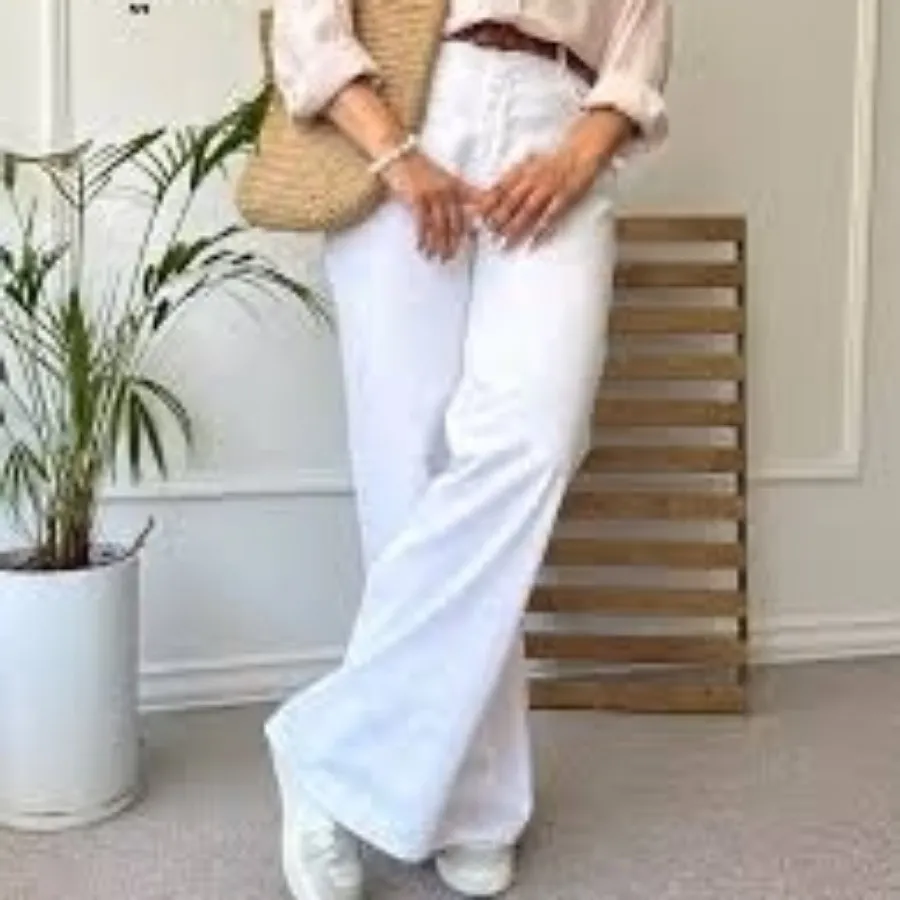 شلوار کتان بگ سفید