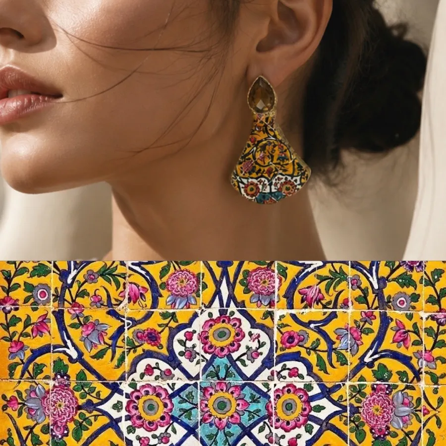 گوشواره دست ساز طرح کاشی