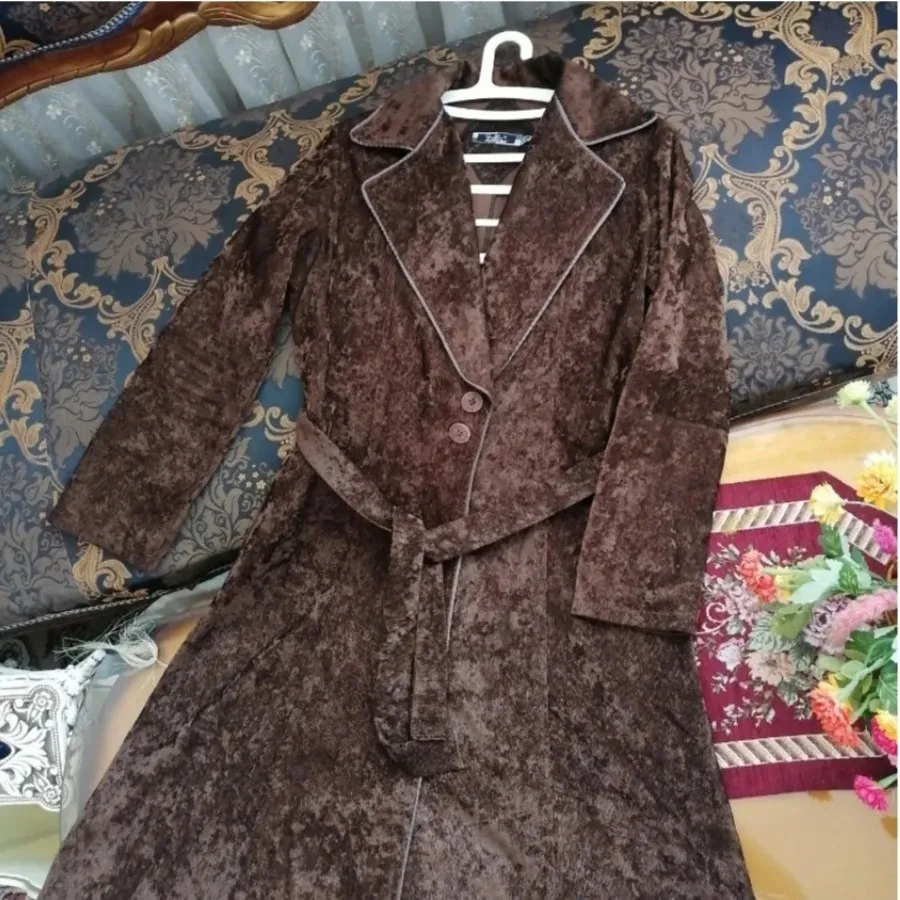 مانتو مخمل کبریتی قهوه ای