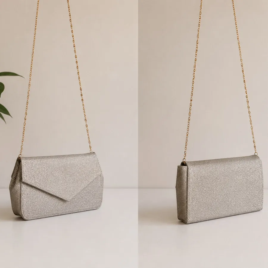 کیف کلانچ نقره ای شنی