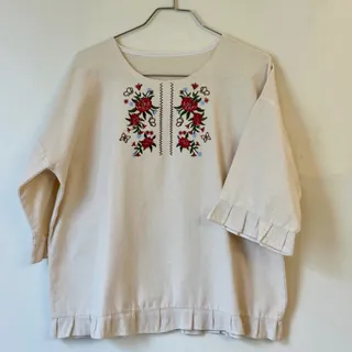 شومیز لینن کرم گلدوزی