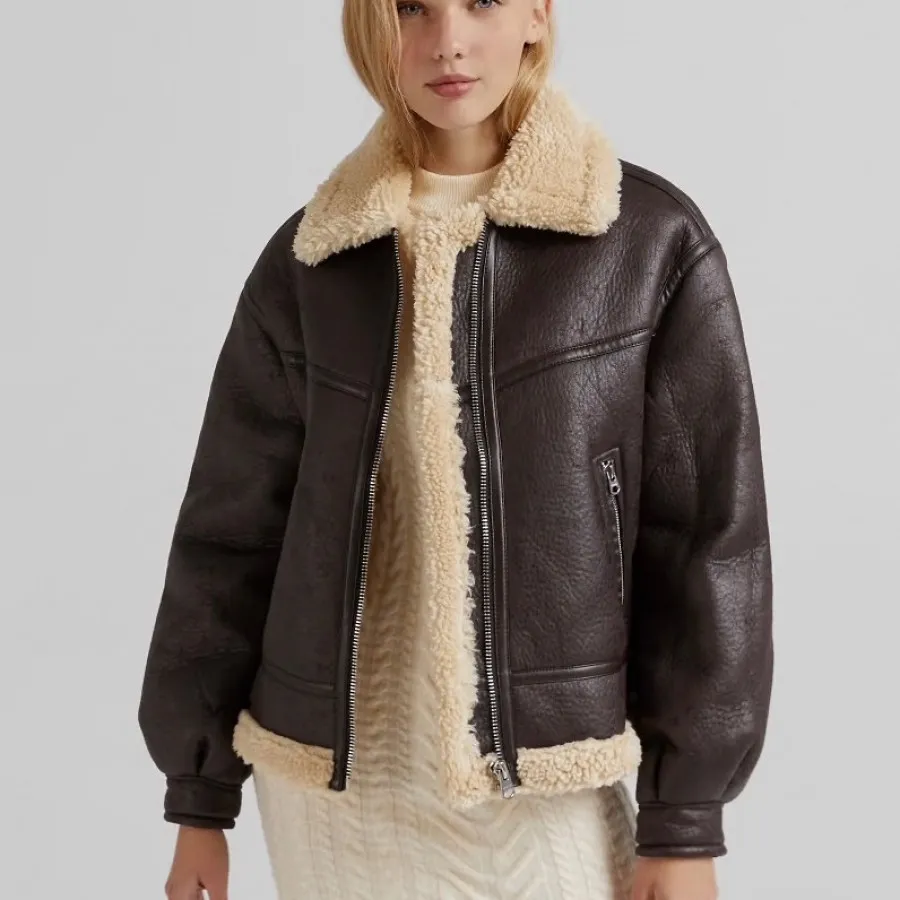کاپشن چرم خلبانی bershka