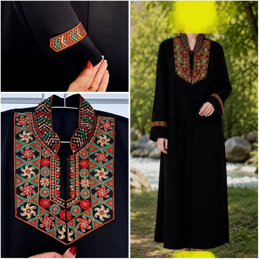 مانتو یا عبا ساتن گلدوزی
