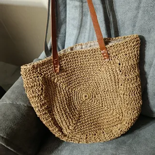 کیف رافیا دسته چرمی