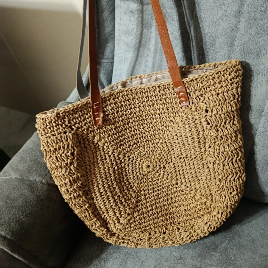 کیف رافیا دسته چرمی