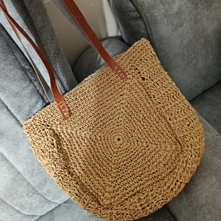 کیف رافیا دسته چرمی
