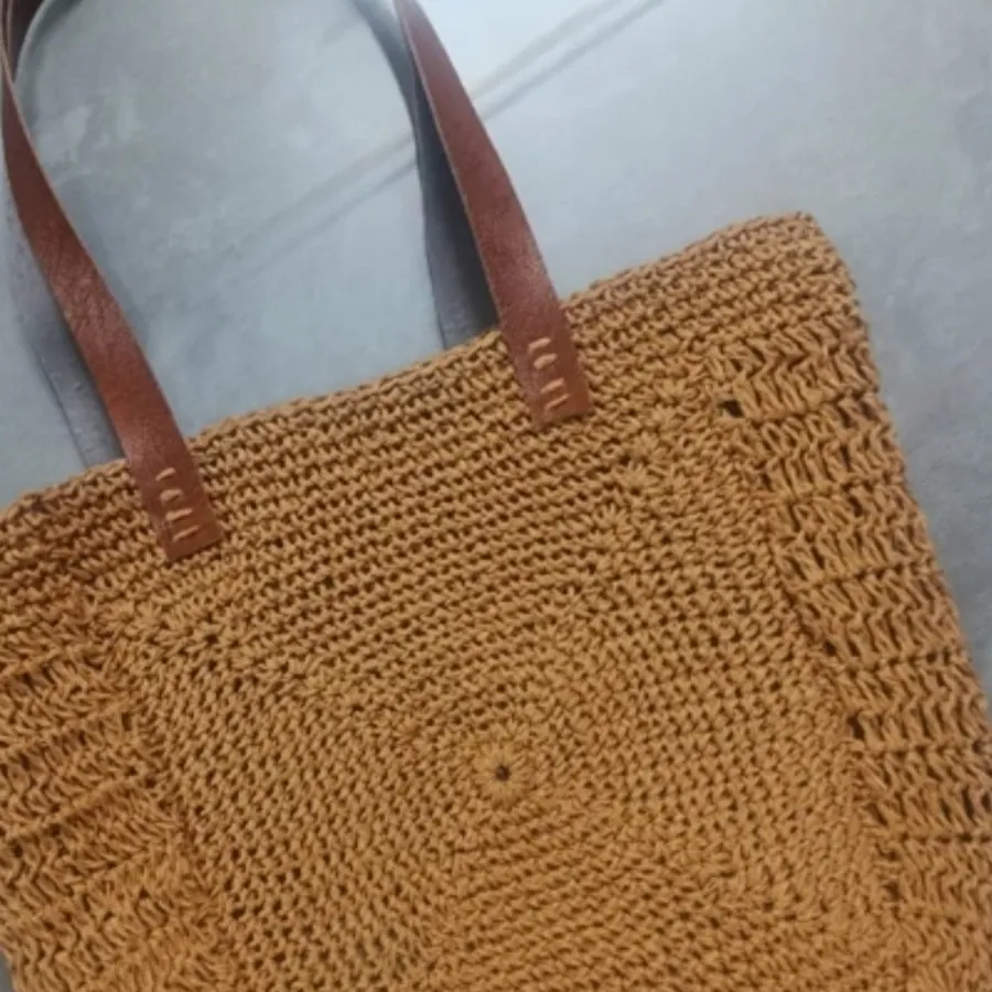 کیف رافیا دسته چرمی