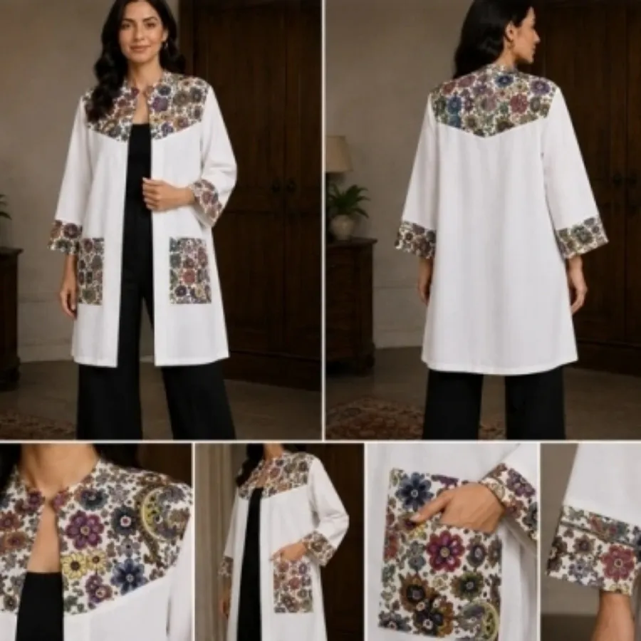 کت کرپ سفیدباطراحی ترمه