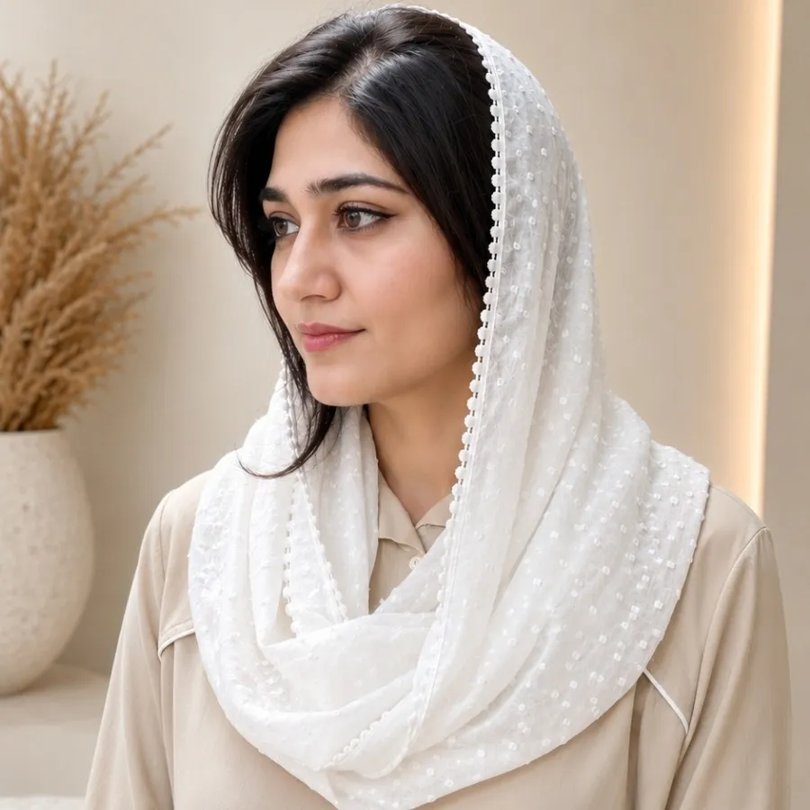 شال سفید حریر گردنی