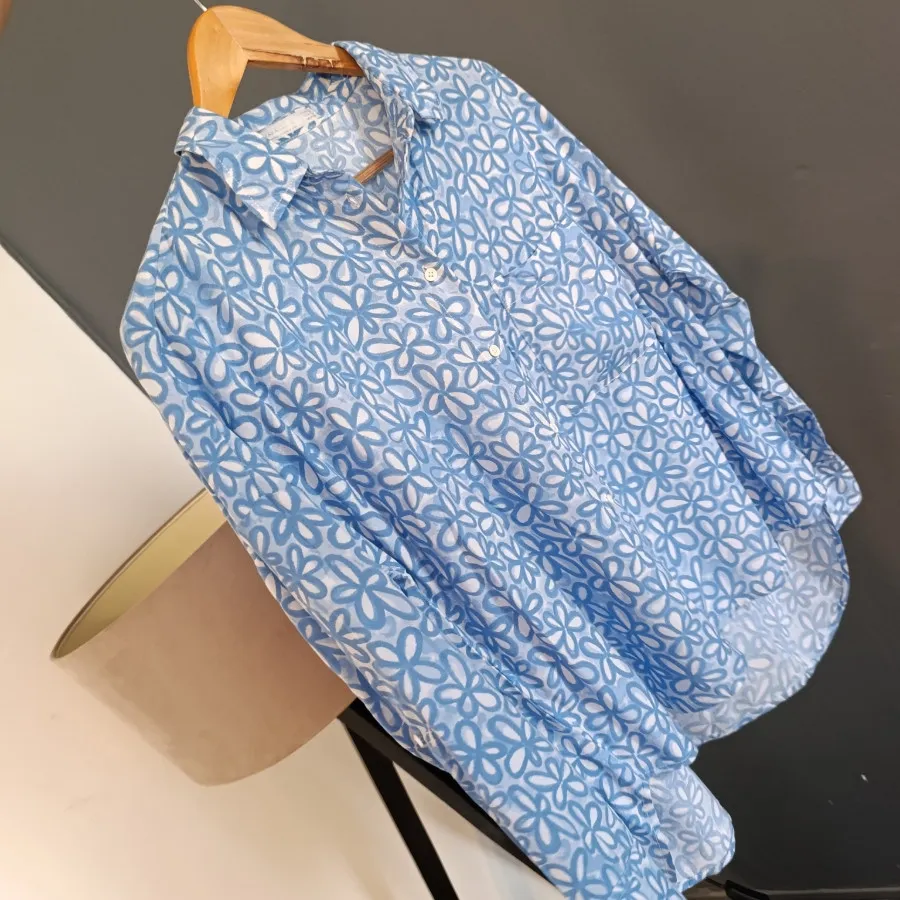 شومیز نخی آبی برند Zara