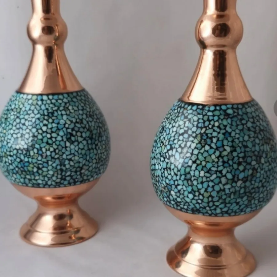 گلدان مسی فیروزه کوبی