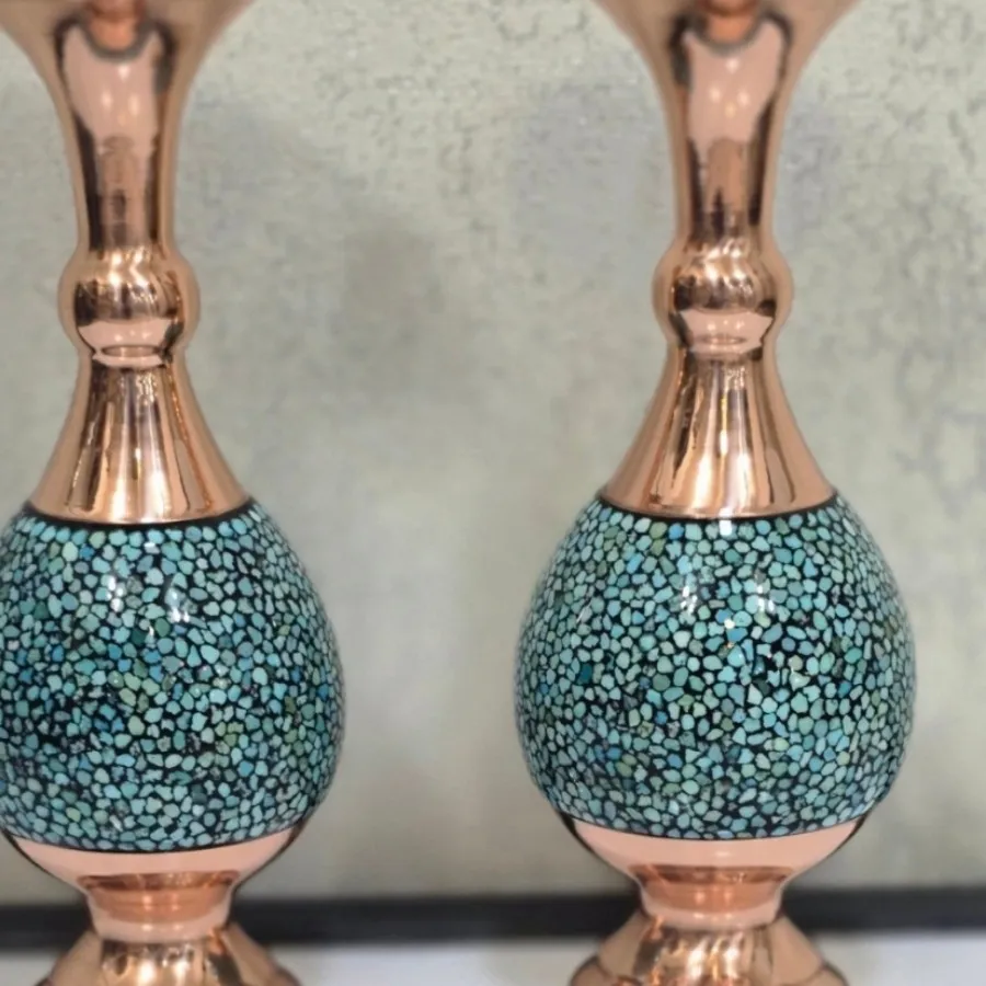 گلدان مسی فیروزه کوبی