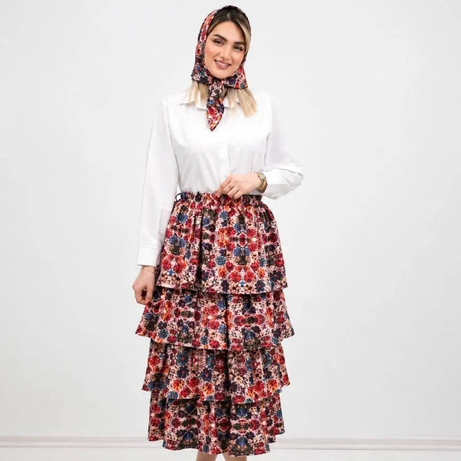 ست دامن طبقه ای و اسکارف