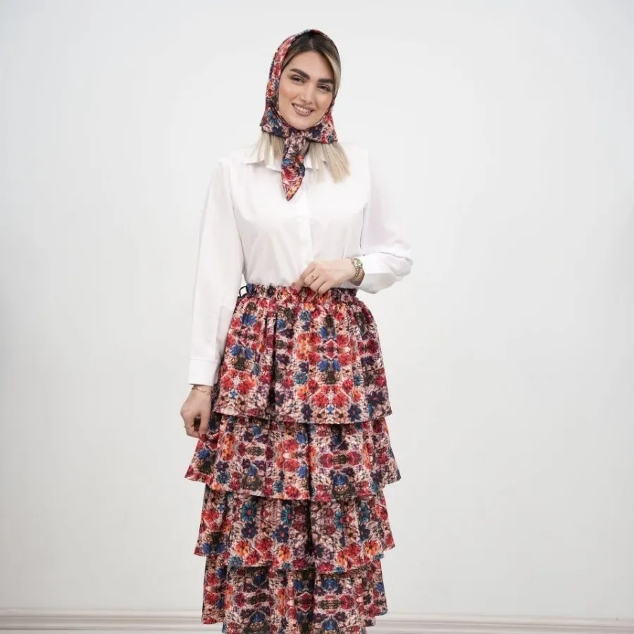 ست دامن طبقه ای و اسکارف
