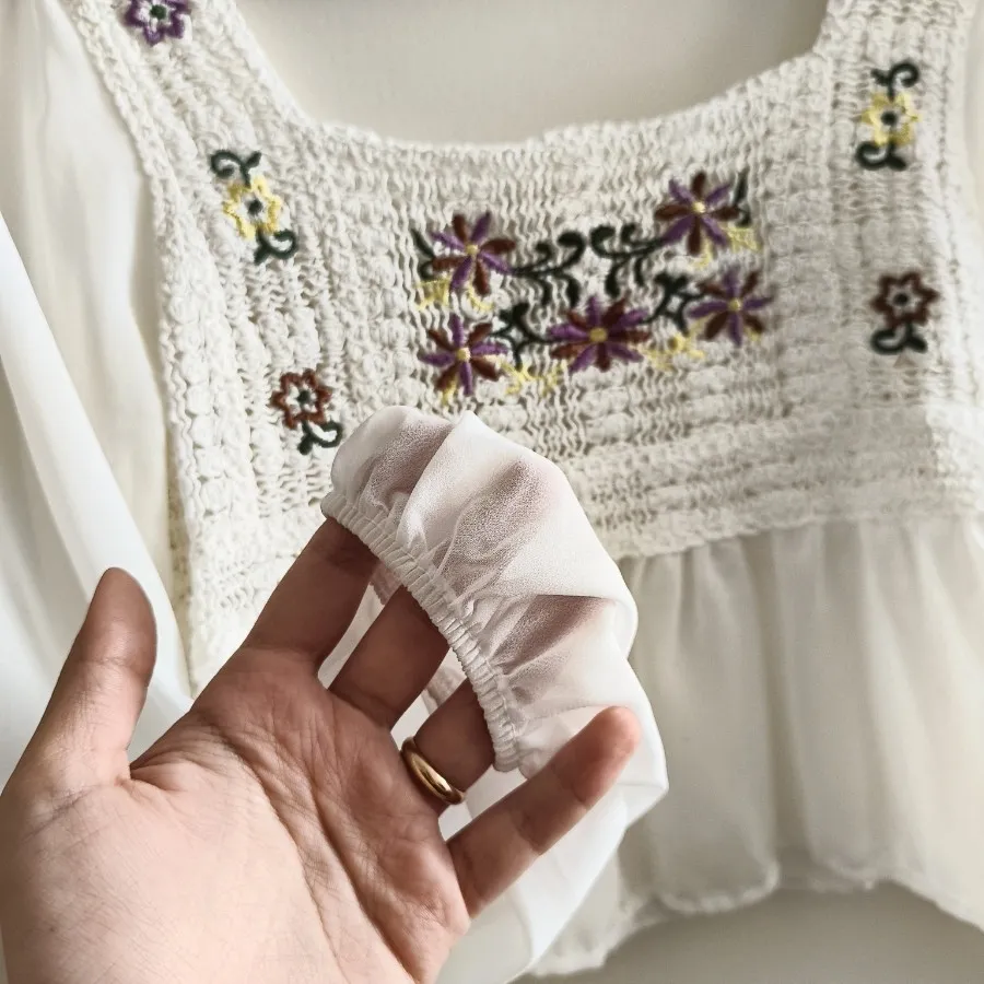 بلوز گلدوزی سفید حریر