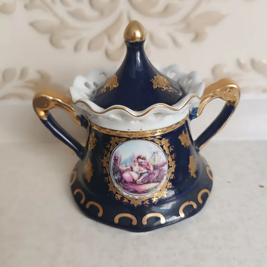قندان چینی سرمه ای طلاکوب