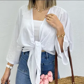شومیز سفید گره ای