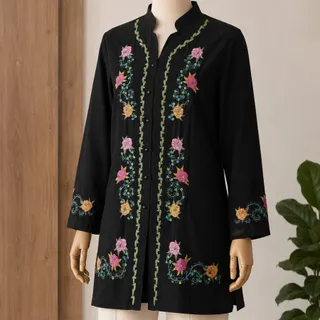 مانتو مشکی گلدوزی شده