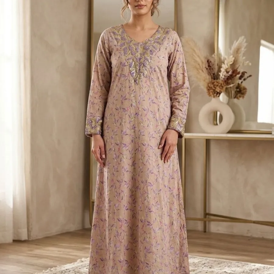 پیراهن نخی نگین کاری